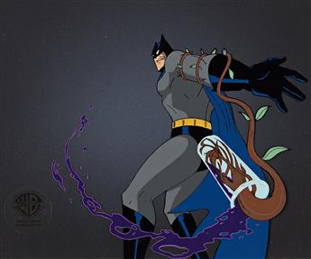 WARNER BROS. / BATMAN Batman is attacked by a violent vine Animation Cel and Background 1992.